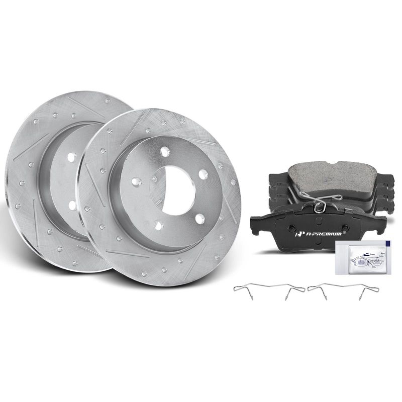 Rear Drilled Rotors & Ceramic Brake Pads for Mazda 3 2005-2013 L4 2.0L