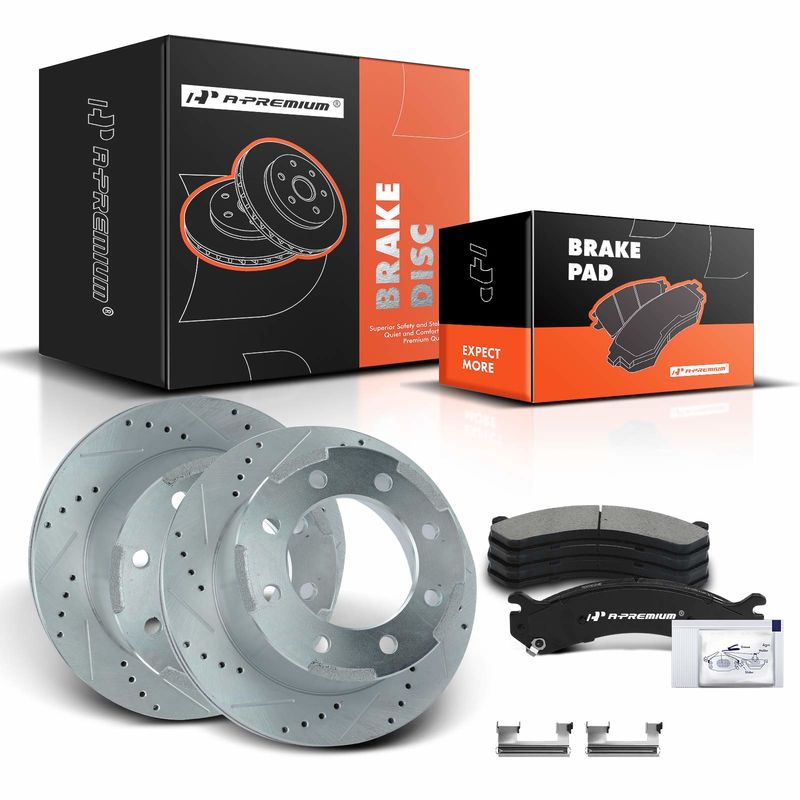 Rear Drilled Rotors & Ceramic Brake Pads for Chevrolet Silverado 3500 01-06 GMC