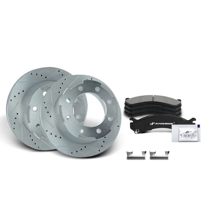 Rear Drilled Rotors & Ceramic Brake Pads for Chevrolet Silverado 3500 01-06 GMC