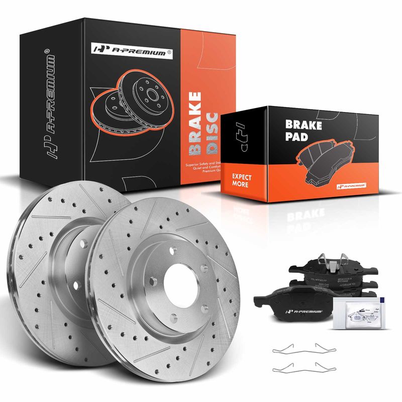 Front Drilled Rotors & Ceramic Brake Pads for Mazda 3 2004-2013 5 2006-2012