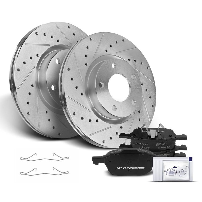 Front Drilled Rotors & Ceramic Brake Pads for Mazda 3 2004-2013 5 2006-2012