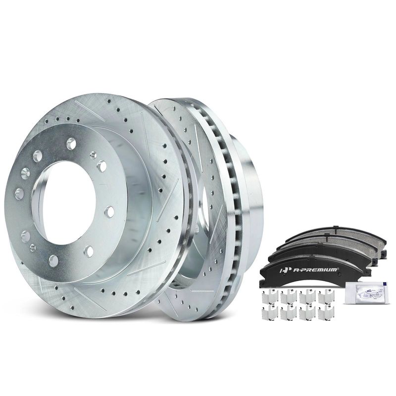 Front Drilled Rotors & Ceramic Brake Pads for Chevy Silverado 2500 HD 11-19 GMC