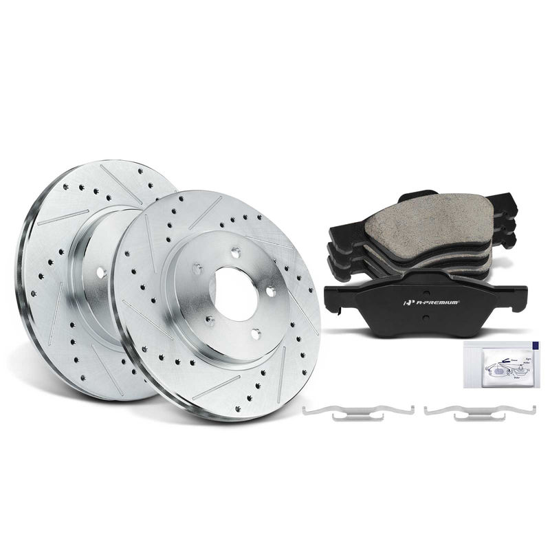 Front Drilled Rotors & Ceramic Brake Pads for Ford Escape Mazda Tribute Mercury
