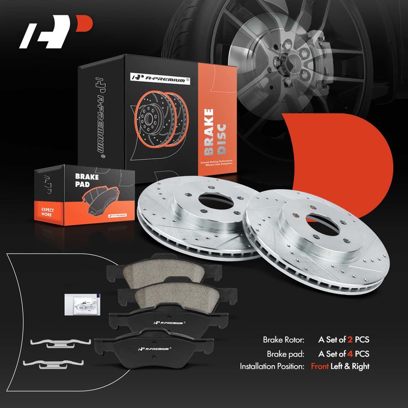 Front Drilled Rotors & Ceramic Brake Pads for Ford Escape Mazda Tribute Mercury