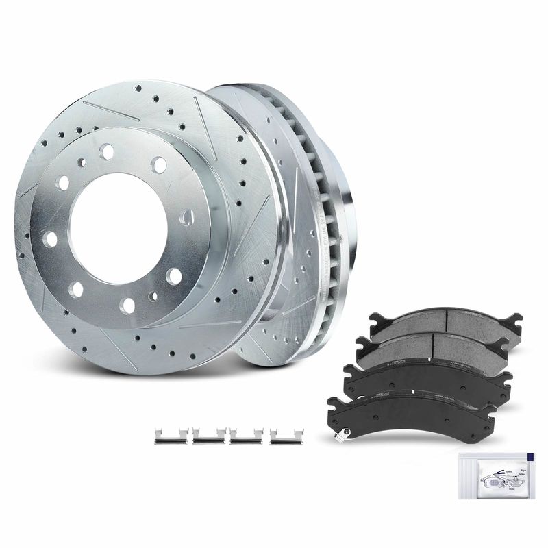 Front Drilled Rotors & Ceramic Brake Pads for Chevy Silverado 1500 HD Cadillac