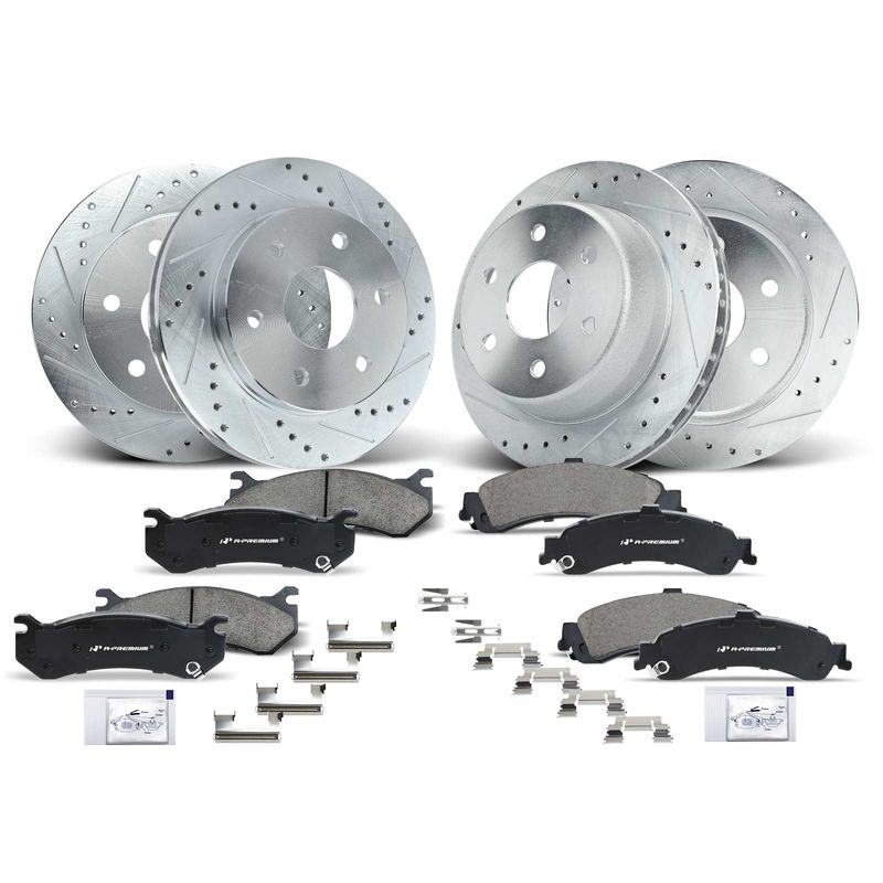 Front & Rear Drilled Rotors & Ceramic Brake Pads for Chevy Silverado GMC Sierra