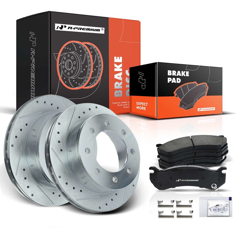 Rear Drilled Rotors & Ceramic Brake Pads for Chevrolet Silverado 2500 99-04 GMC
