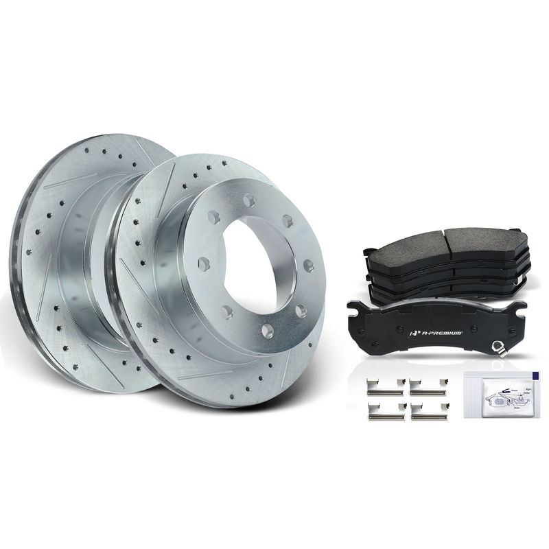 Rear Drilled Rotors & Ceramic Brake Pads for Chevrolet Silverado 2500 99-04 GMC