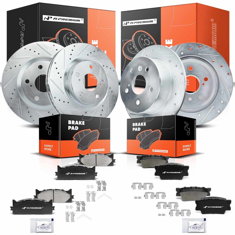 Front & Rear Drilled Rotors & Ceramic Brake Pads for Toyota Camry 07-11 Lexus