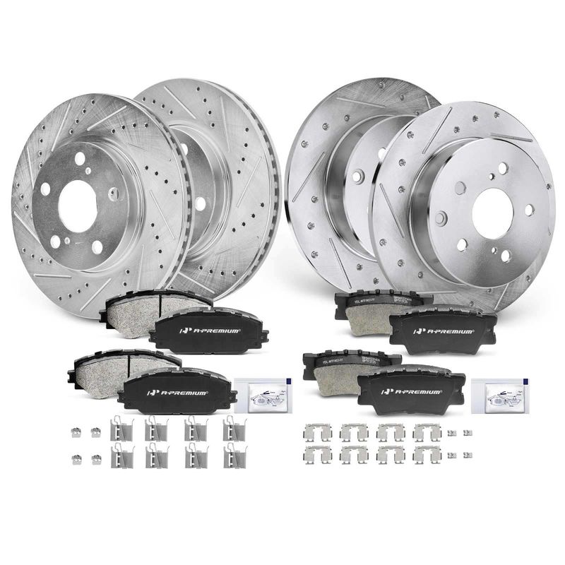 Front & Rear Drilled Rotors & Ceramic Brake Pads for Lexus HS250h Toyota RAV4