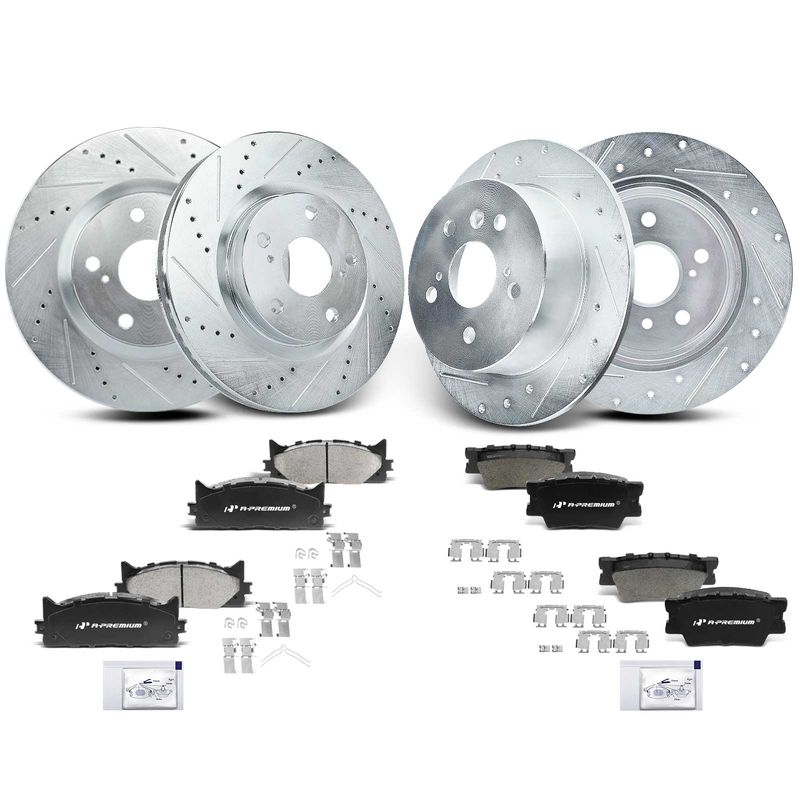 Front & Rear Drilled Rotors & Ceramic Brake Pads for Toyota Camry 07-11 Lexus