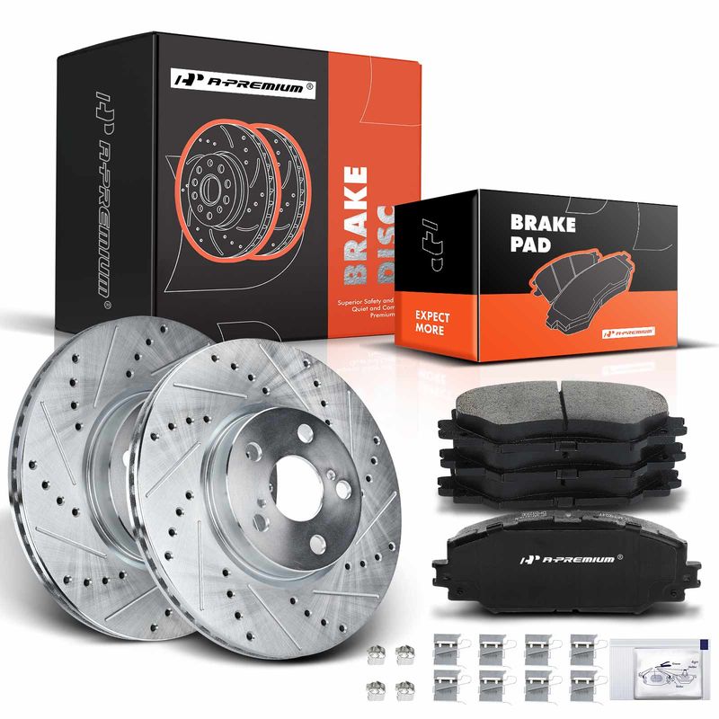 Front Drilled Rotors & Ceramic Brake Pads for Toyota Corolla 09-19 Pontiac Vibe