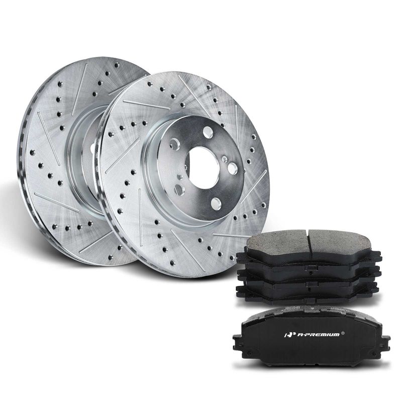 Front Drilled Rotors & Ceramic Brake Pads for Toyota Corolla 09-19 Pontiac Vibe