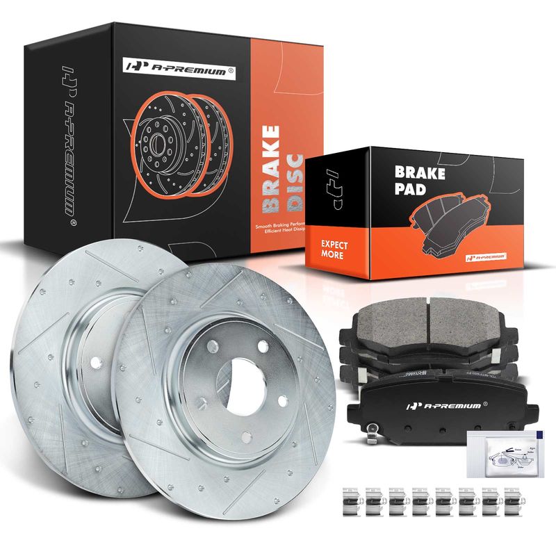 Rear Drilled Rotors & Ceramic Brake Pads for Chrysler Town & Country Dodge Ram