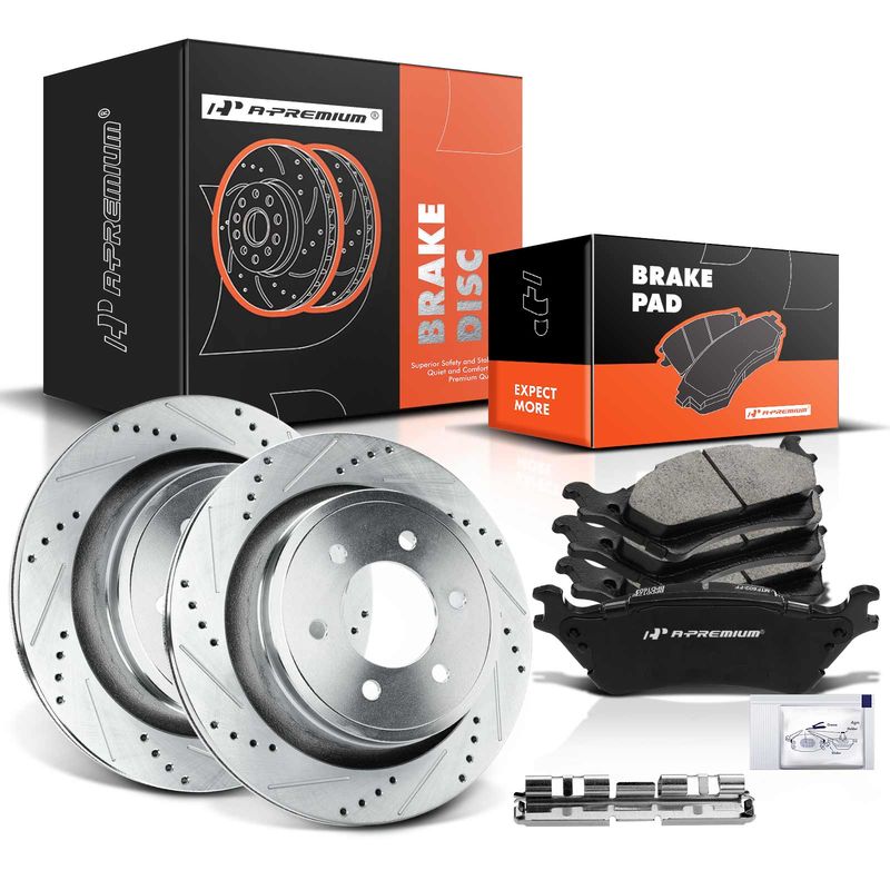 Rear Drilled Rotors & Ceramic Brake Pads for Ford F-150 2012-2020