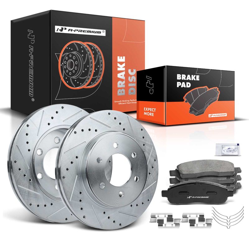 Front Drilled Rotors & Ceramic Brake Pads for Ford F-150 04-08 Lincoln Mark LT