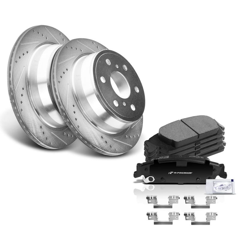 Rear Drilled Rotors & Ceramic Brake Pads for Chevy Silverado 1500 GMC Sierra 1500