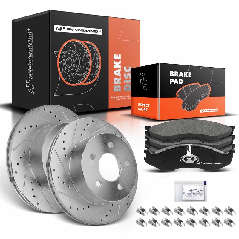 Front Drilled Rotors & Ceramic Brake Pads for Jeep Wrangler TJ 1999-2006