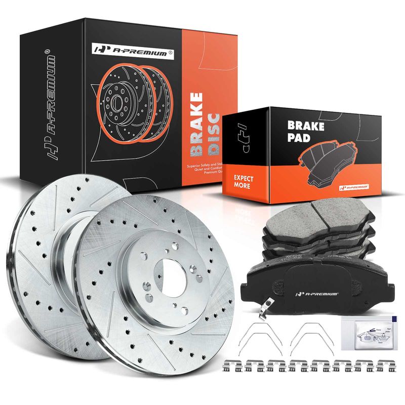 Front Drilled Rotors & Ceramic Brake Pads for Honda Accord 2008-2012 Pilot 03-08