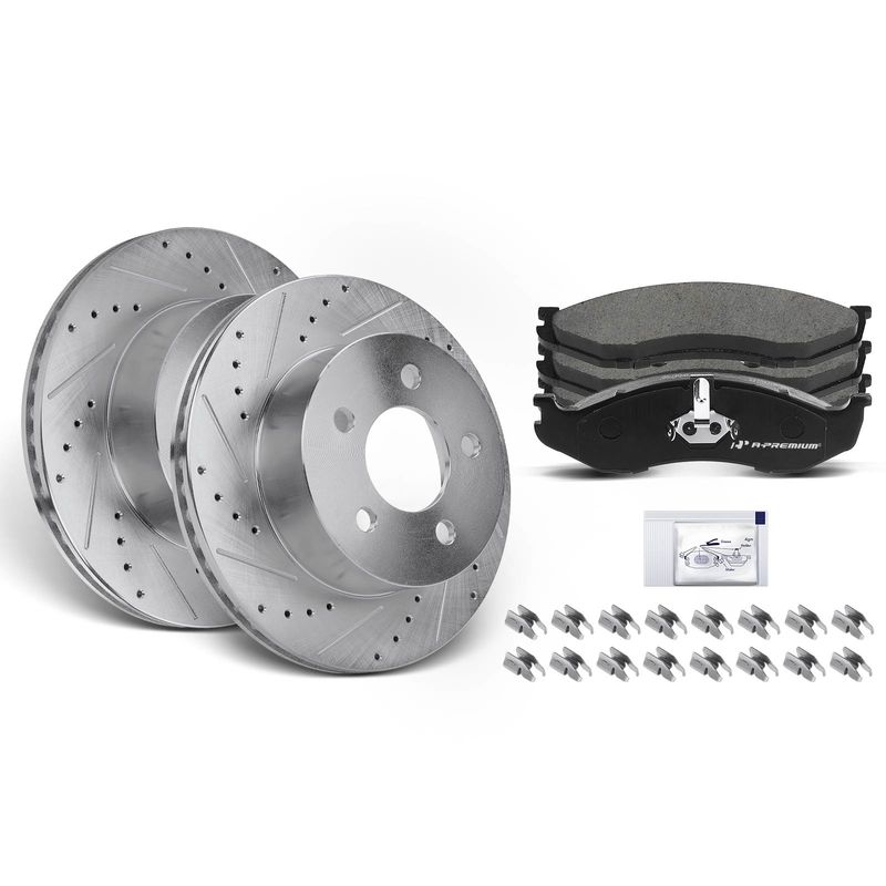 Front Drilled Rotors & Ceramic Brake Pads for Jeep Wrangler TJ 1999-2006
