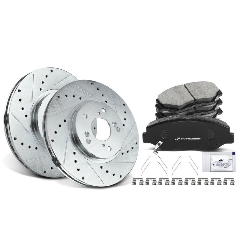 Front Drilled Rotors & Ceramic Brake Pads for Honda Accord 2008-2012 Pilot 03-08