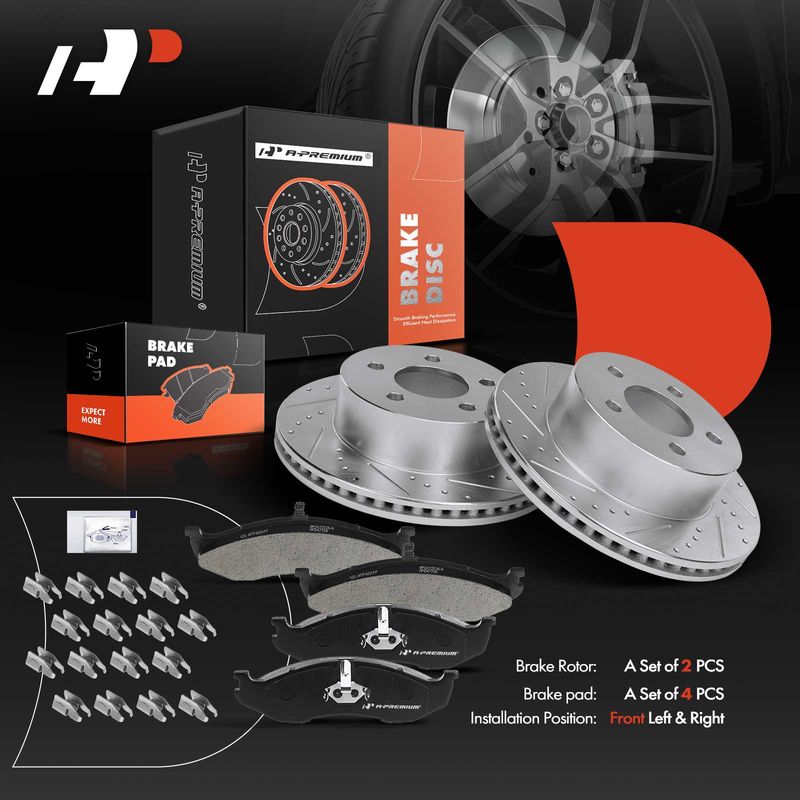 Front Drilled Rotors & Ceramic Brake Pads for Jeep Wrangler TJ 1999-2006