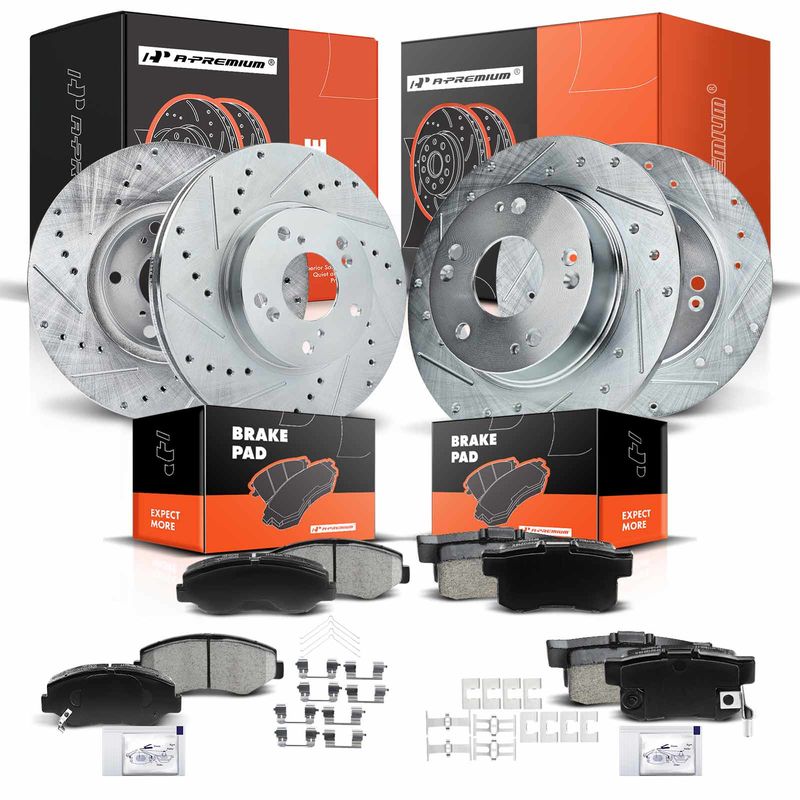Front & Rear Drilled Rotors & Ceramic Brake Pads for Honda Accord 2003-2007
