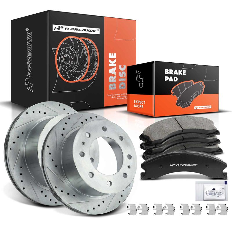 Rear Drilled Rotors & Ceramic Brake Pads for Chevy Silverado 2500 HD GMC