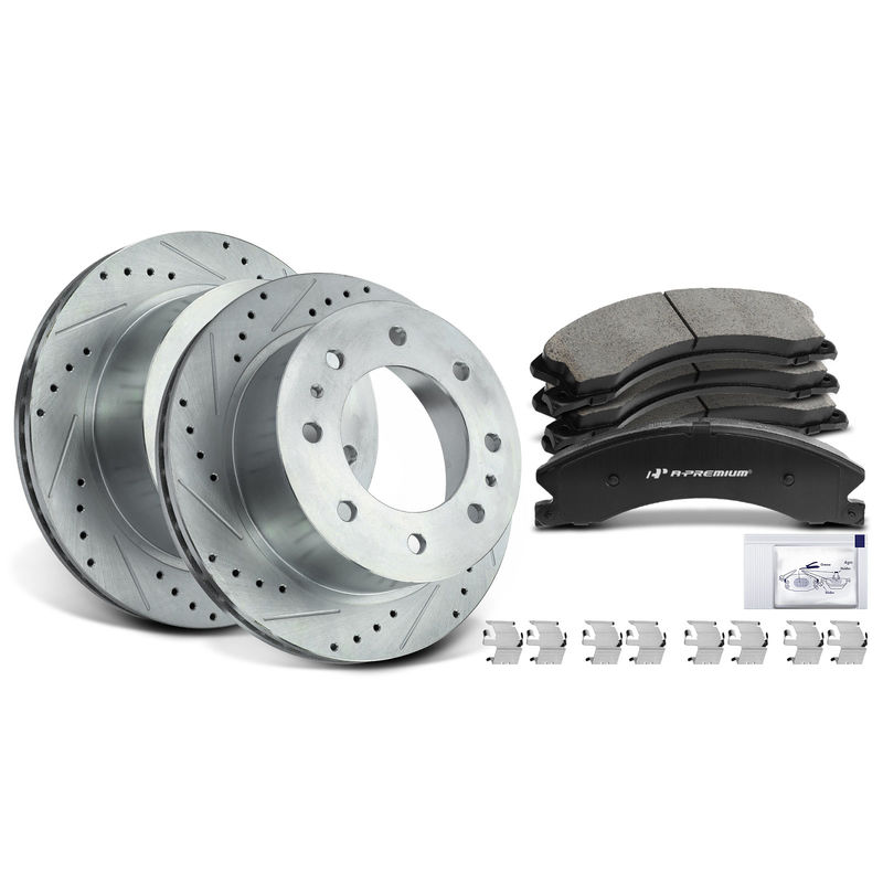 Rear Drilled Rotors & Ceramic Brake Pads for Chevy Silverado 2500 HD GMC