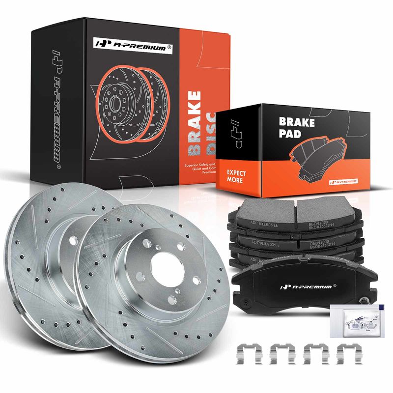 Front Drilled Rotors & Ceramic Brake Pads for Subaru Legacy 1990-1996 Impreza