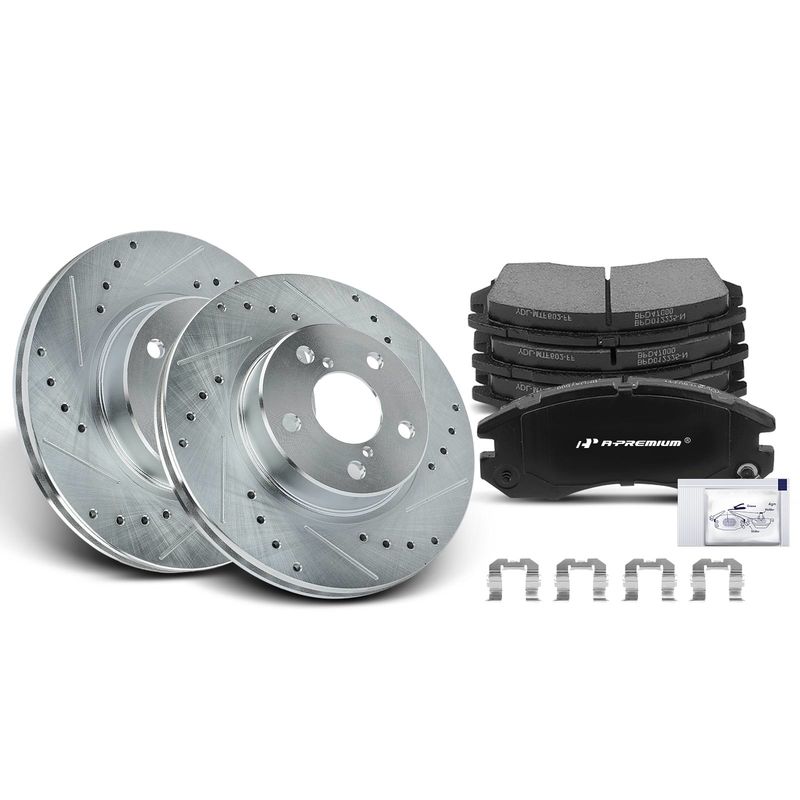 Front Drilled Rotors & Ceramic Brake Pads for Subaru Legacy 1990-1996 Impreza