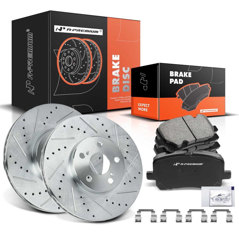 Front Drilled Rotors & Ceramic Brake Pads for Toyota Corolla 03-08 Pontiac Vibe