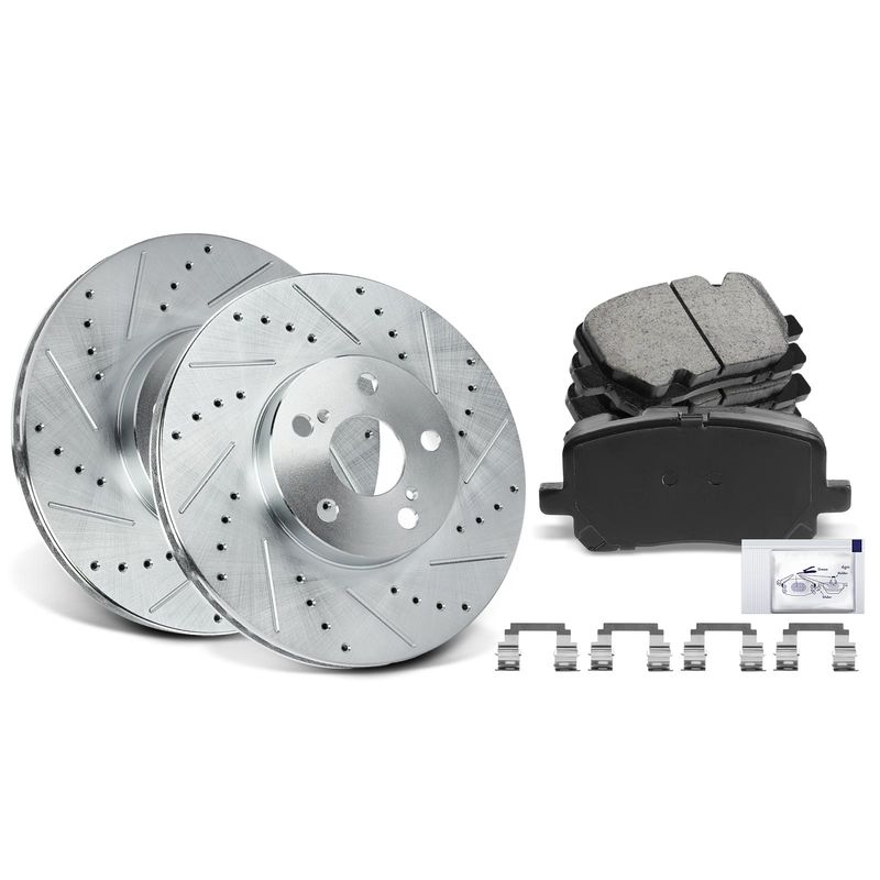 Front Drilled Rotors & Ceramic Brake Pads for Toyota Corolla 03-08 Pontiac Vibe