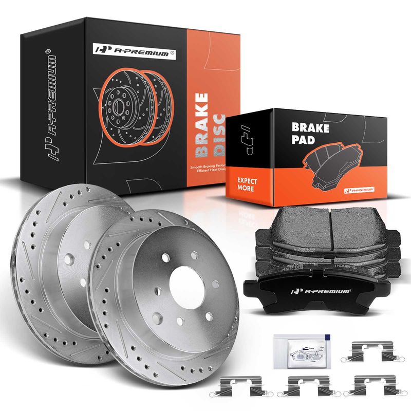 Rear Drilled Rotors & Ceramic Brake Pads for Nissan Frontier 05-19 Xterra Suzuki
