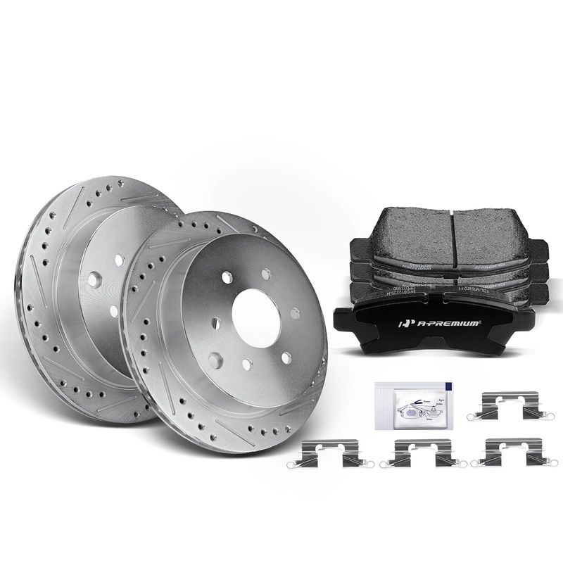 Rear Drilled Rotors & Ceramic Brake Pads for Nissan Frontier 05-19 Xterra Suzuki