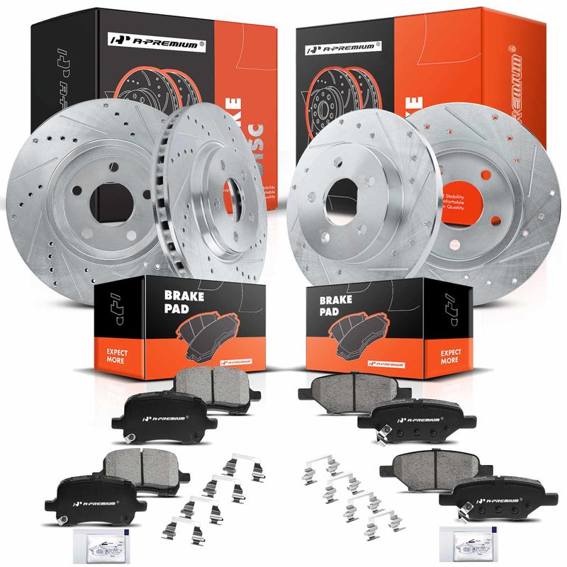 Front & Rear Drilled Rotors & Ceramic Brake Pads for Chevy Malibu 04-12 Pontiac