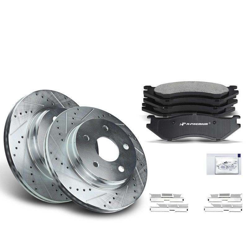Front Drilled Rotors & Ceramic Brake Pads for Dodge Durango 04-06 Ram 1500 02-05
