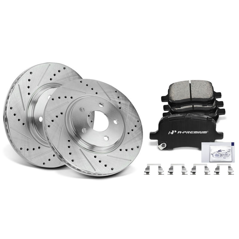 Front Drilled Rotors & Ceramic Brake Pads for Chevrolet Malibu 2004-2012 296mm