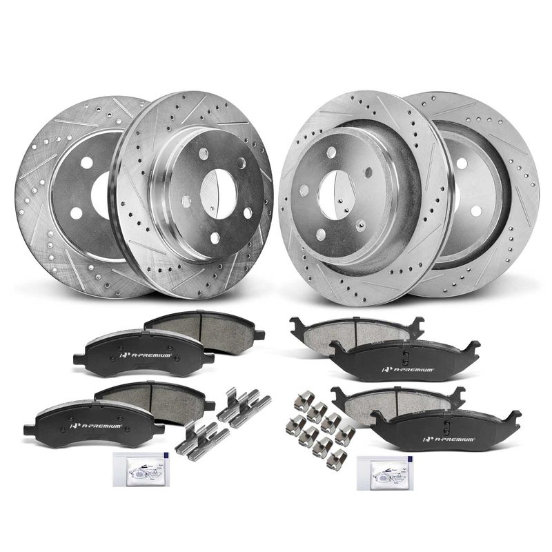 Front & Rear Drilled Rotors & Ceramic Brake Pads for Dodge Ram 1500 Chrysler