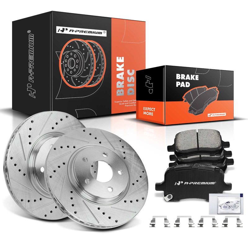 Front Drilled Rotors & Ceramic Brake Pads for Chevrolet Malibu 2004-2012 296mm
