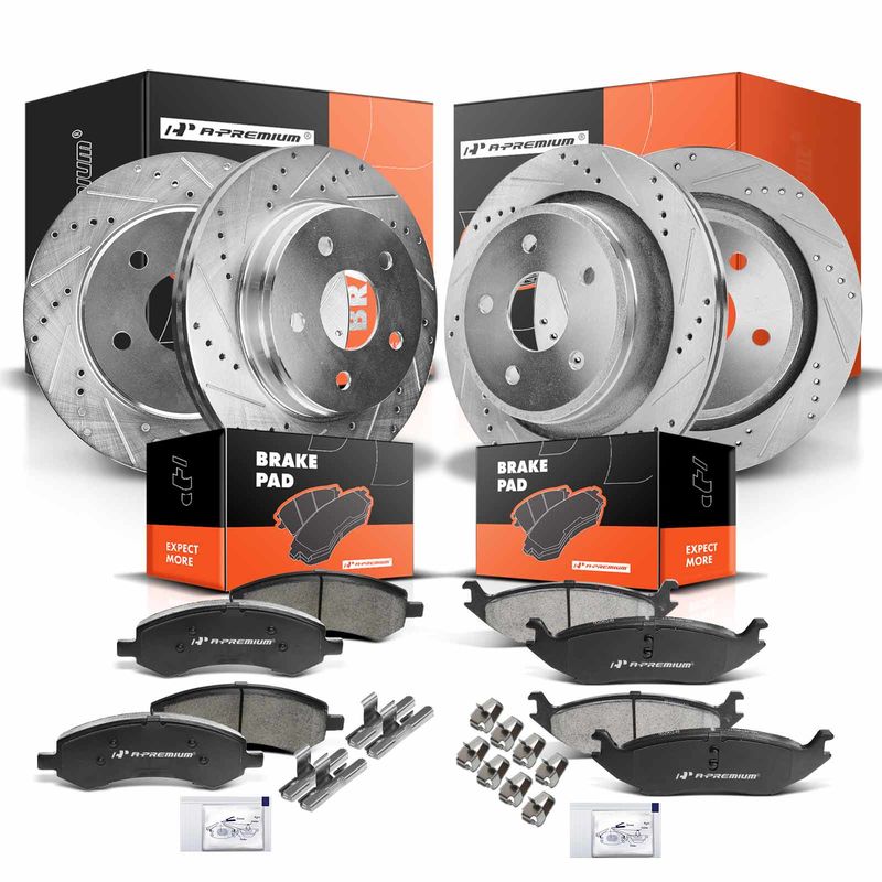 Front & Rear Drilled Rotors & Ceramic Brake Pads for Dodge Ram 1500 Chrysler