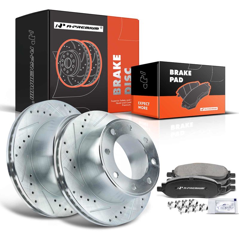 Rear Drilled Rotors & Ceramic Brake Pads for Ford F-250 F-350 Super Duty 05-07