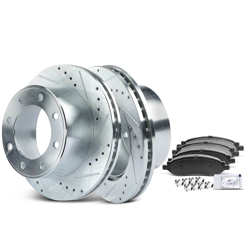 Rear Drilled Rotors & Ceramic Brake Pads for Ford F-250 F-350 Super Duty 05-07
