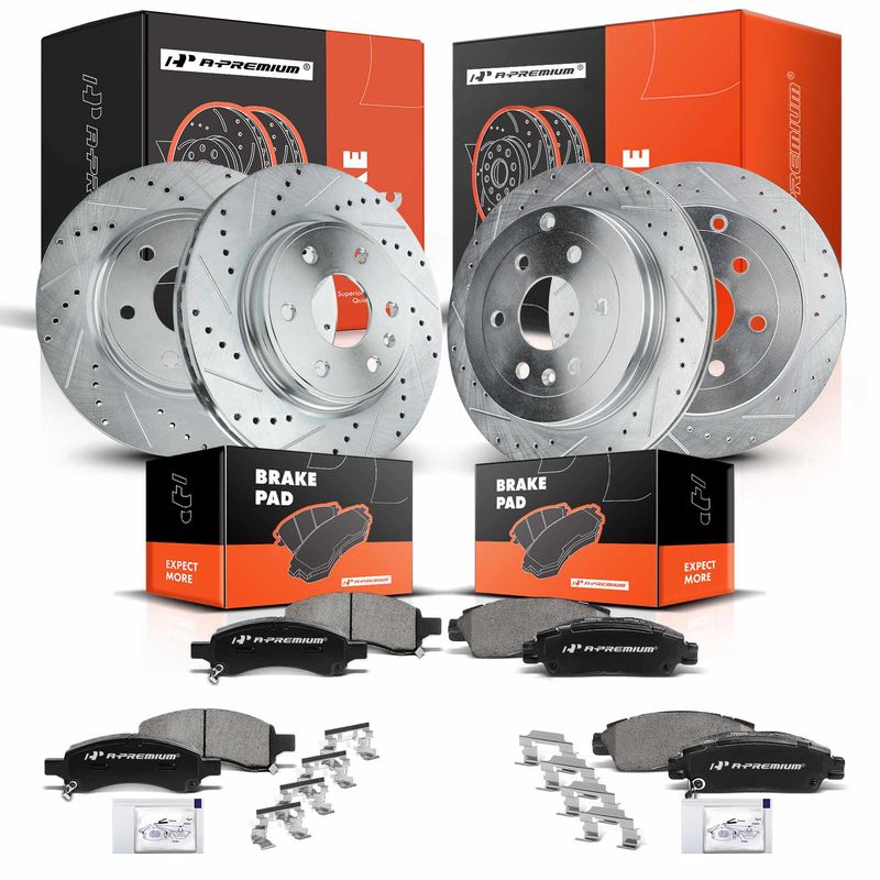 Front & Rear Drilled Rotors & Ceramic Brake Pads for Chevy Traverse Buick GMC