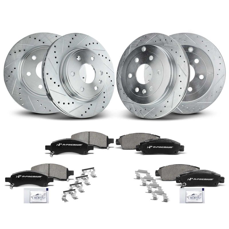 Front & Rear Drilled Rotors & Ceramic Brake Pads for Chevy Traverse Buick GMC