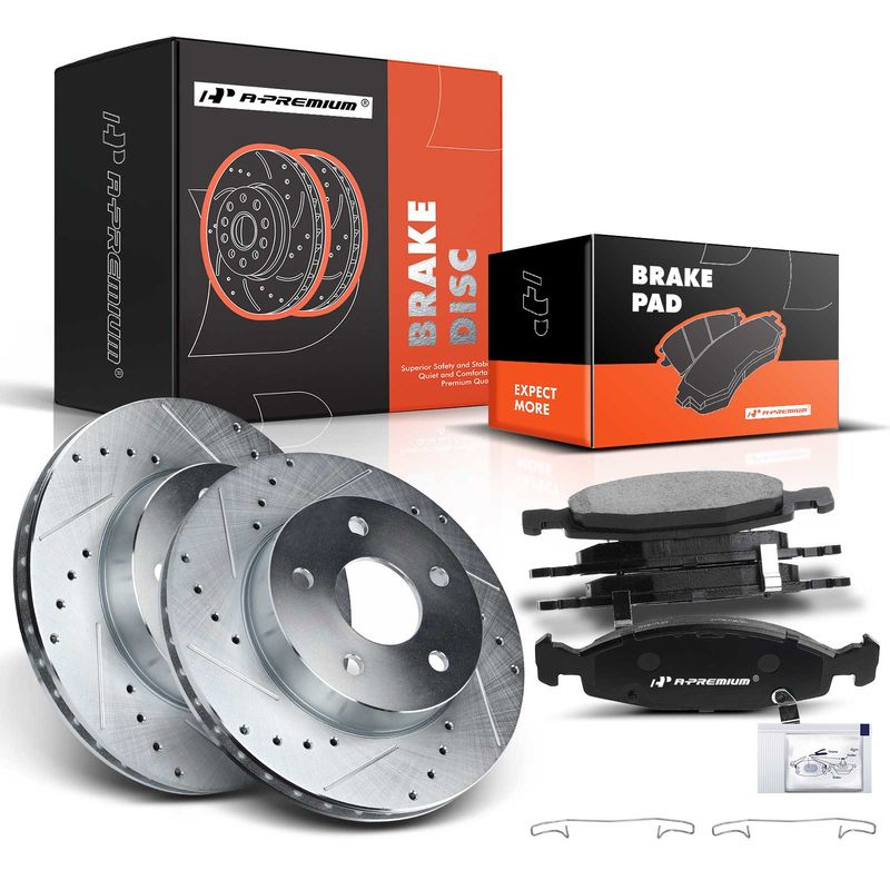 Front Drilled Rotors & Ceramic Brake Pads for Jeep Grand Cherokee 4.0L 4.7L