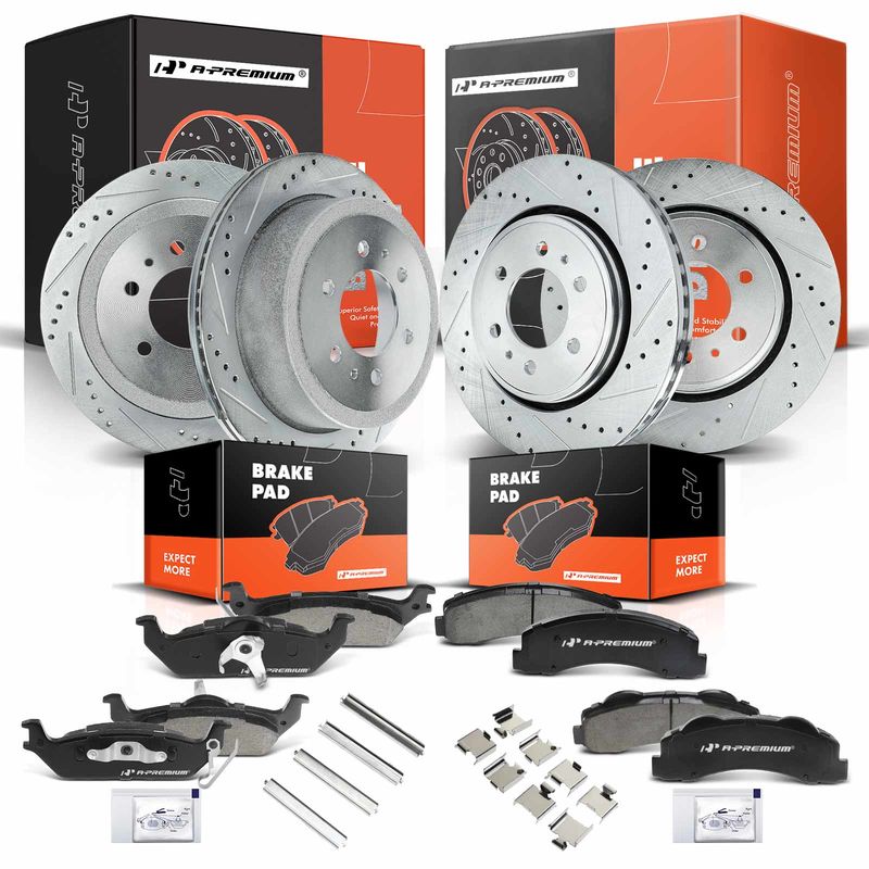 Front & Rear Drilled Rotors & Ceramic Brake Pads for Ford F-150 2010-2011 6-Lug