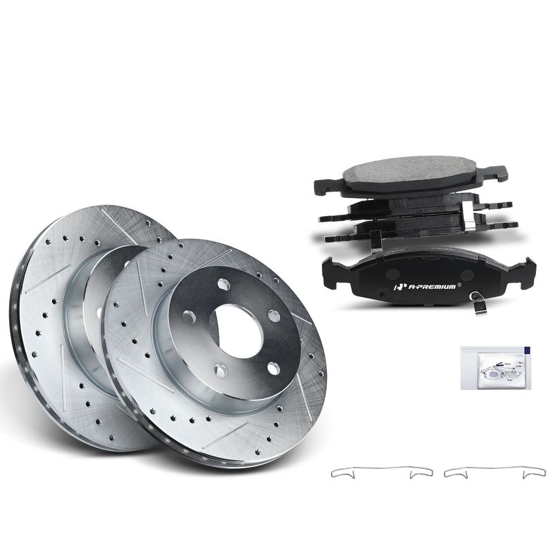 Front Drilled Rotors & Ceramic Brake Pads for Jeep Grand Cherokee 4.0L 4.7L