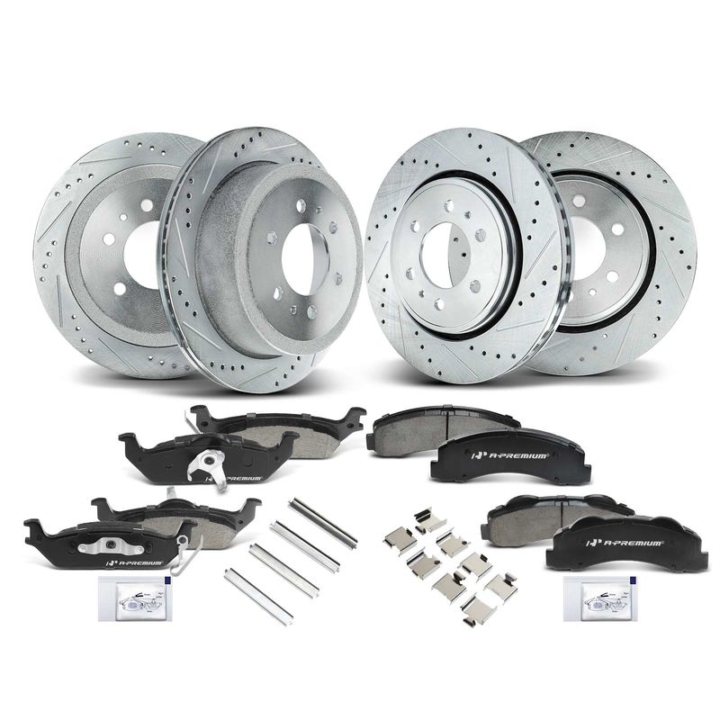 Front & Rear Drilled Rotors & Ceramic Brake Pads for Ford F-150 2010-2011 6-Lug
