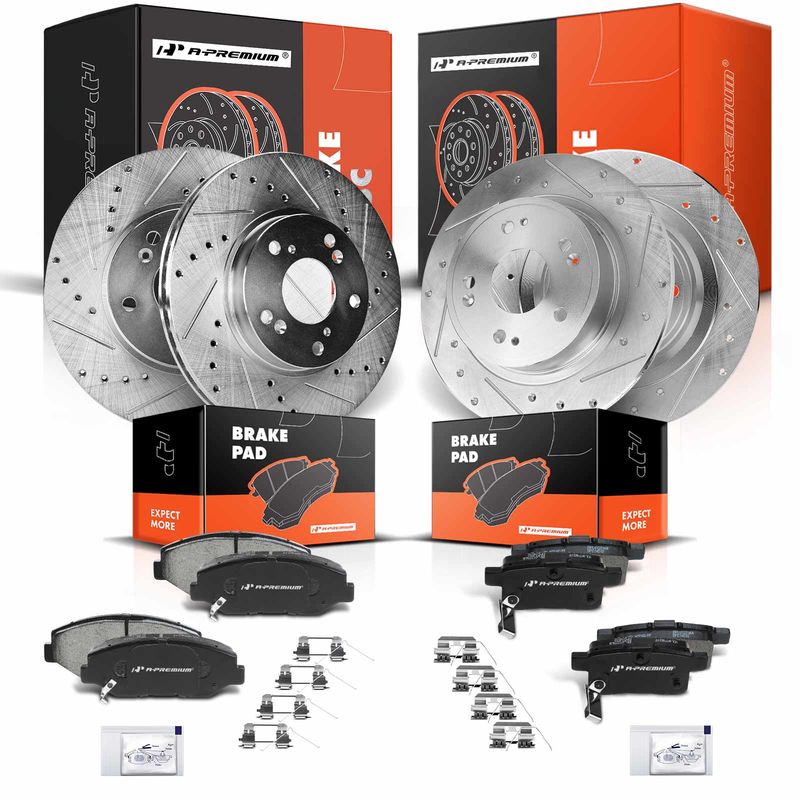 Front & Rear Drilled Rotors & Ceramic Brake Pads for Honda Accord 08-12 14-17